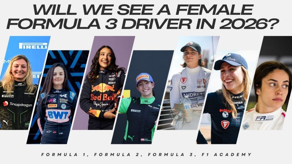 Female Formula 3 Driver
Doriane Pin, Abbi Pulling, Hamda Al Qubaisi, Emma Felbermayr, Jamie Chadwick, Sophia Flörsch and Marta Garcia. 