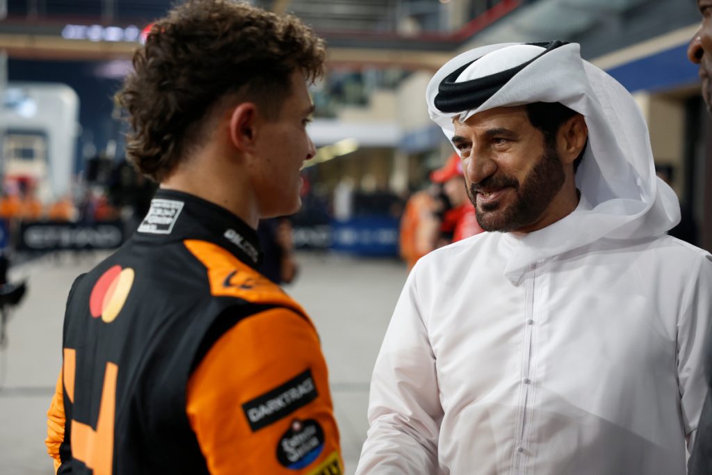 Lando Norris and Mohammed Ben Sulayem during raceweek