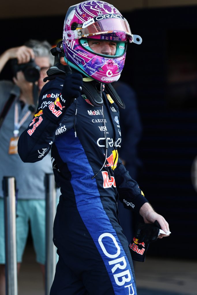Second placed qualifier Max Verstappen of the Netherlands and Oracle Red Bull Racing gives a thumbs up in parc ferme during qualifying ahead of the F1 Grand Prix of Miami at Miami International Autodrome on May 02, 2026 in Miami, Florida